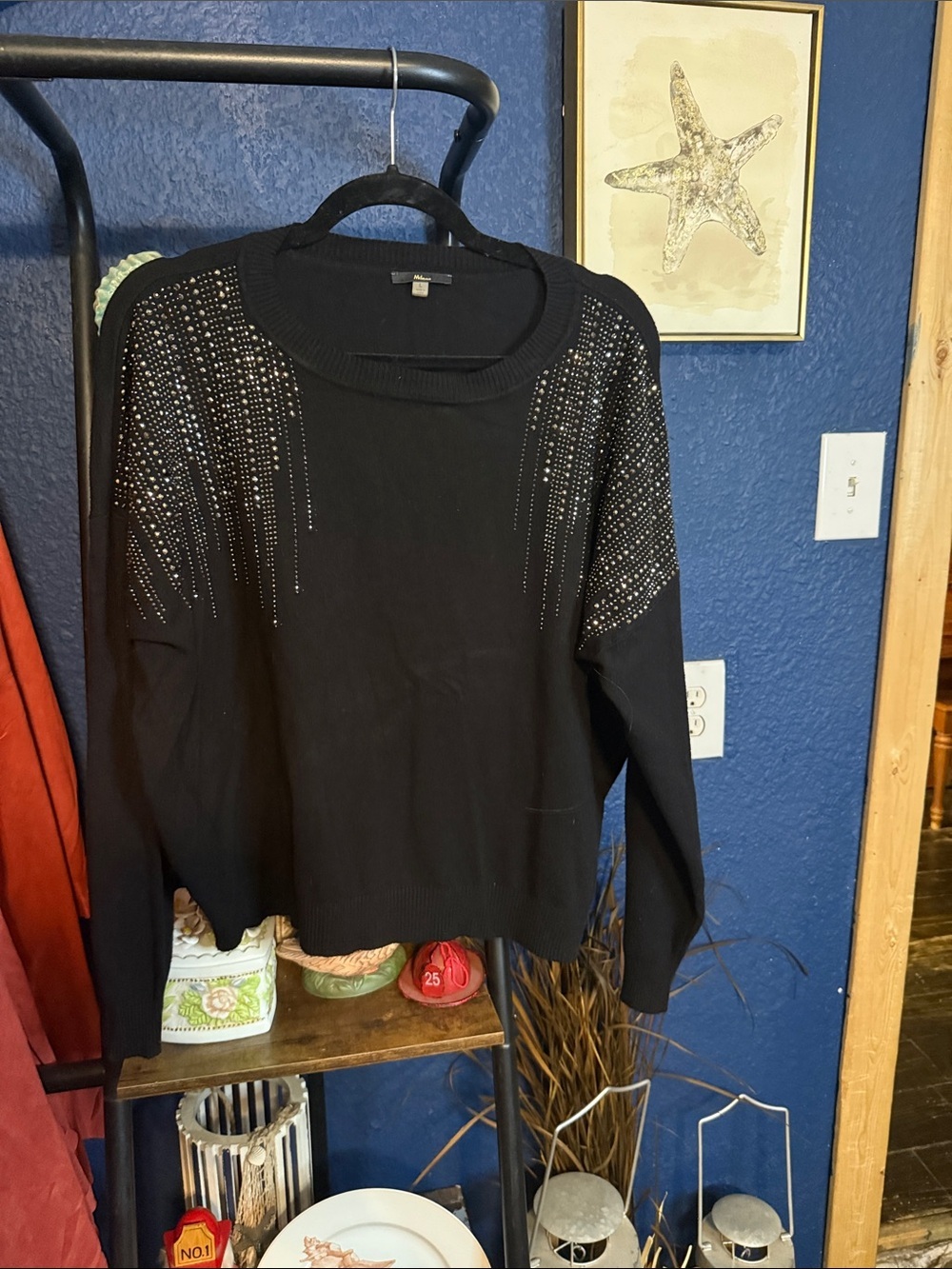 Black Rhinestone Embellished Sweater
